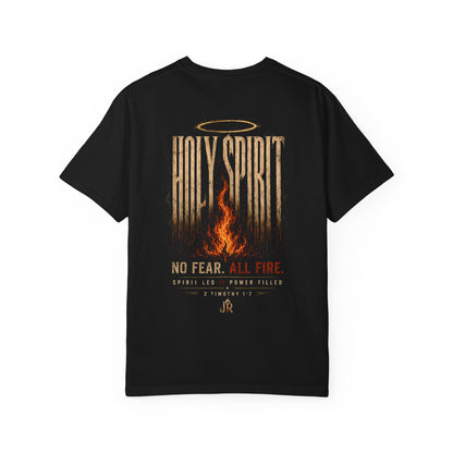 Navy blue t-shirt with 'Holy Spirit' design on a white background