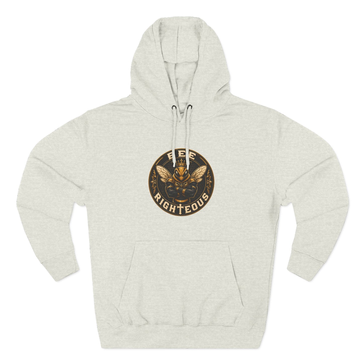 Light gray hoodie with a logo on the chest against a white background