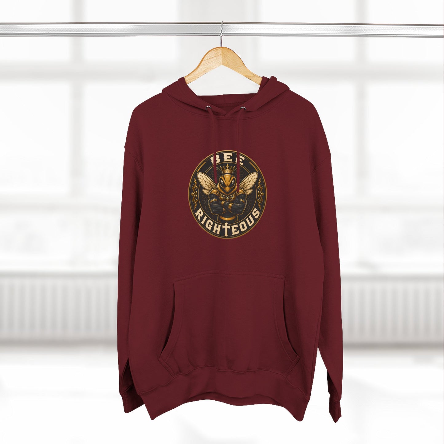 Green hoodie with 'League of Legends' text on a hanger against a white background