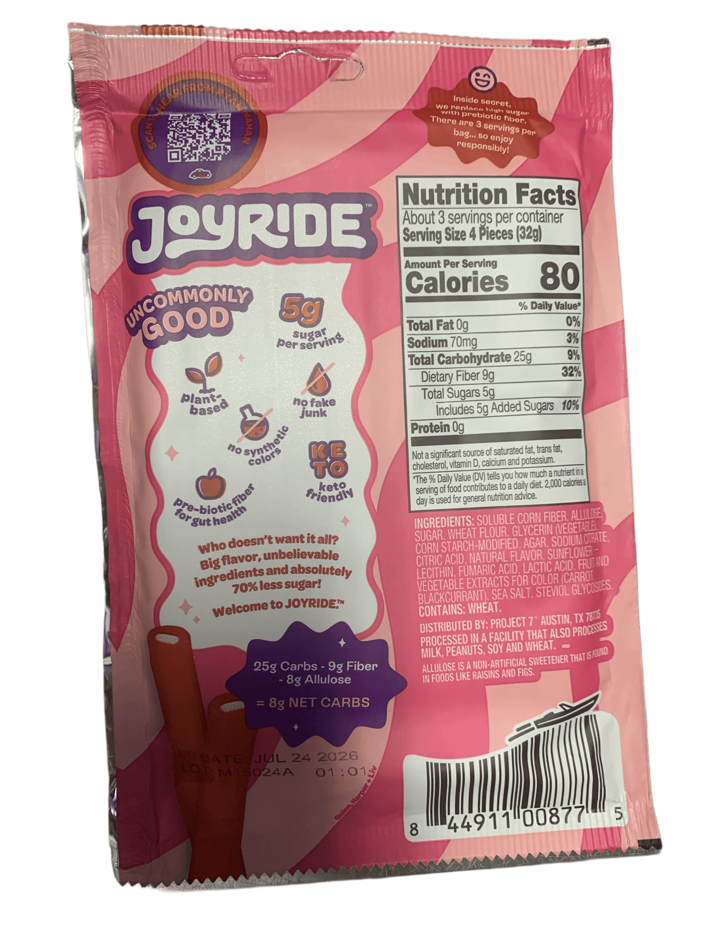 Ryan Trahan's Joyride Plant Based Cherry Berry Rope Candy 99G U.S Edition