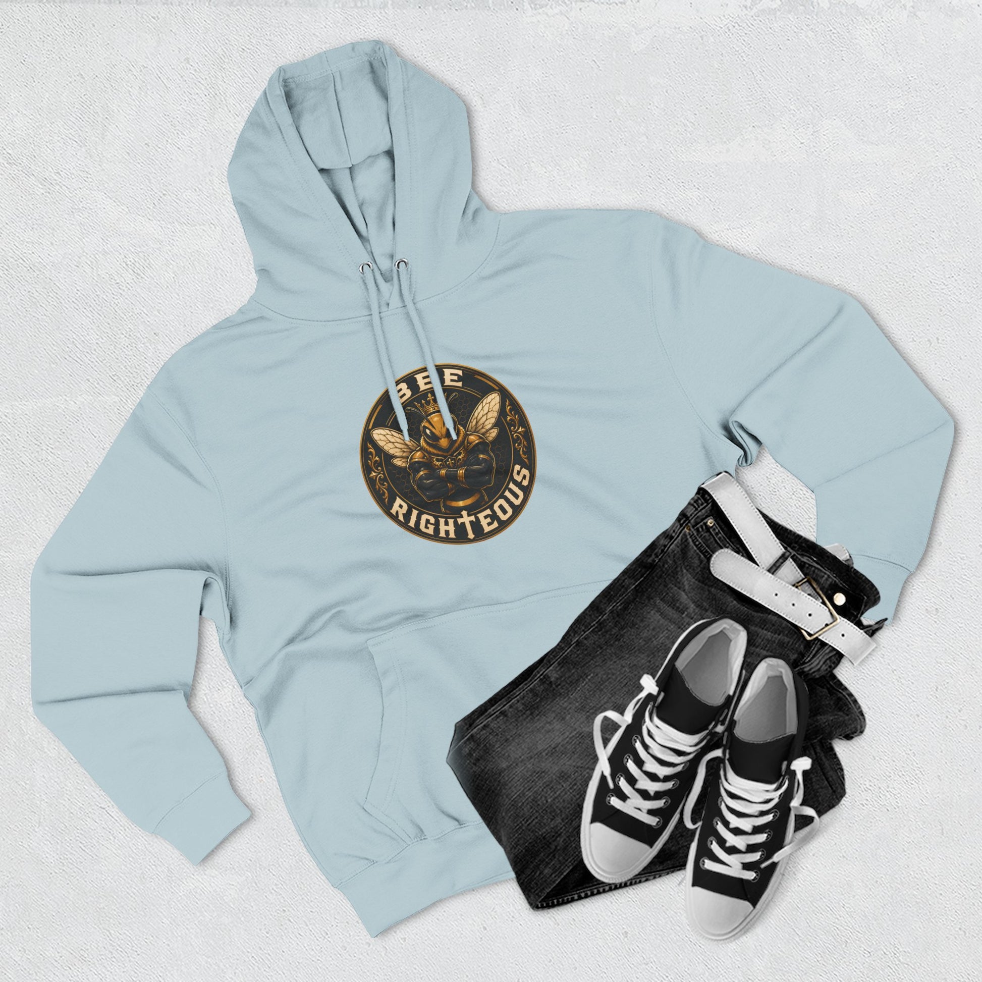 Gray hoodie with 'Lincoln Elementary Lions' logo, black jeans, and black sneakers on a light gray background