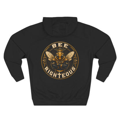 Black hoodie with a colorful frog design on the back against a white background