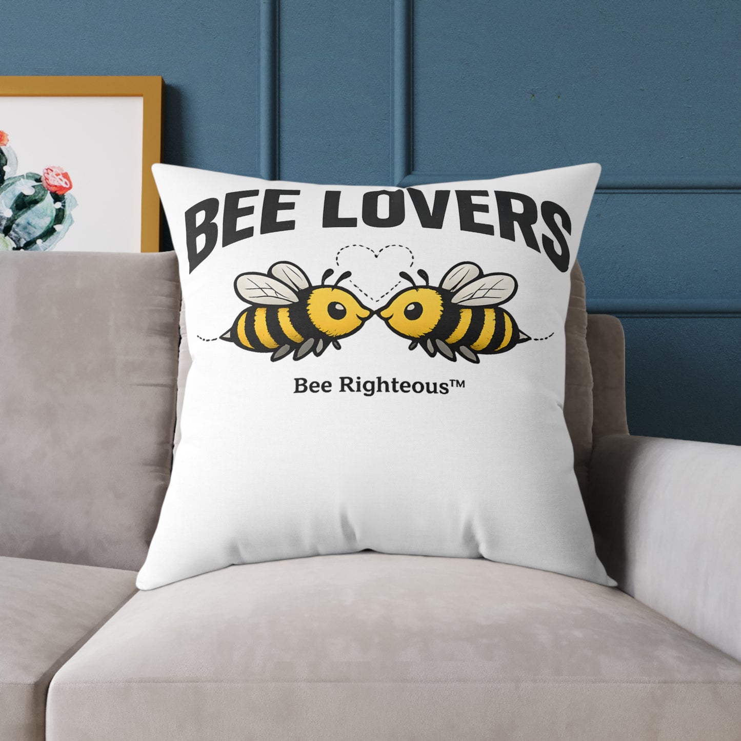 Valentine's Romantic Cute Square Poly Canvas Pillow — 'Bee Lovers' Accent Throw