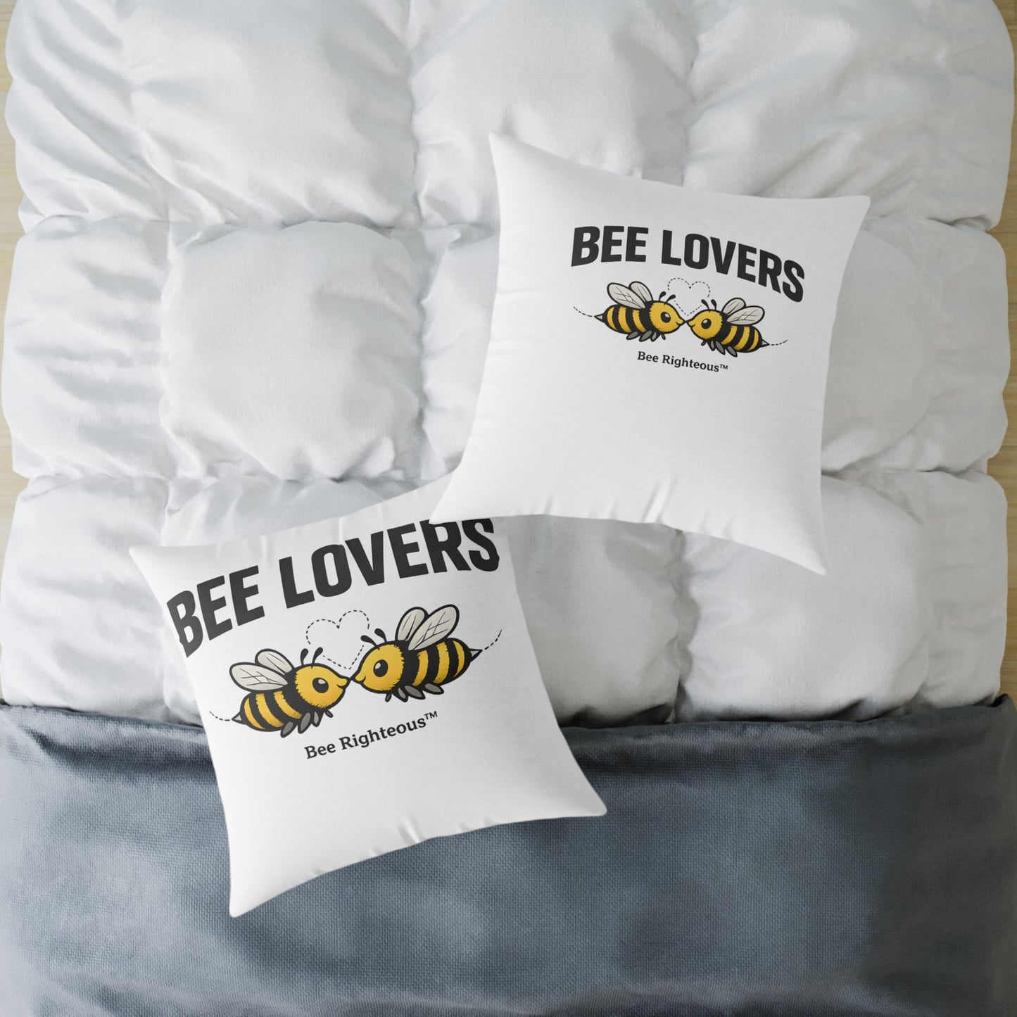 Valentine's Romantic Cute Square Poly Canvas Pillow — 'Bee Lovers' Accent Throw