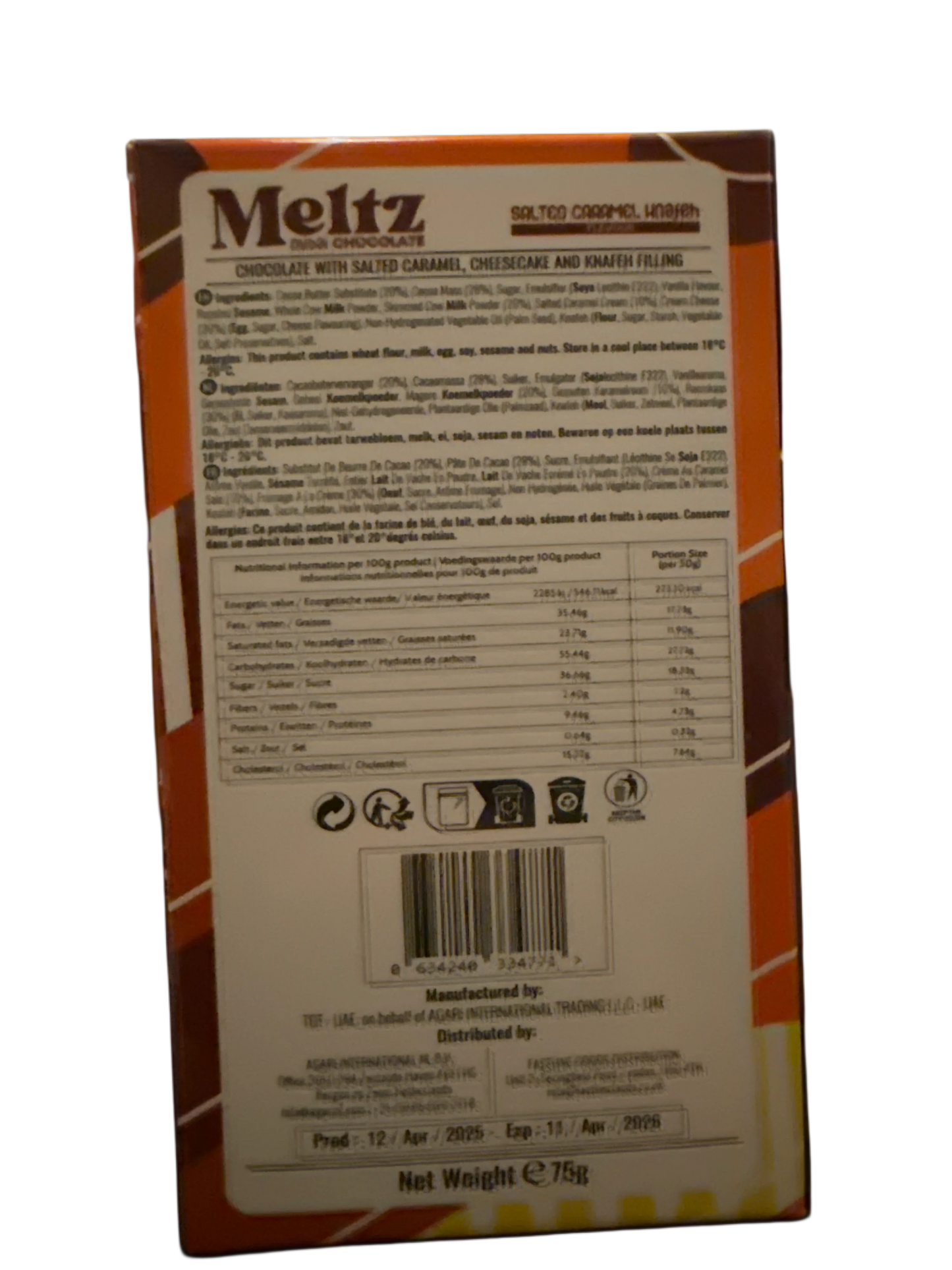 Meltz Dubai Chocolate Salted Caramel Knafeh Flavour 75G - Dubai Edition