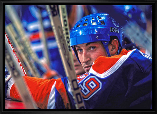 Wayne Gretzky Edmonton Oilers Framed 20x29 Bench Close-Up Canvas