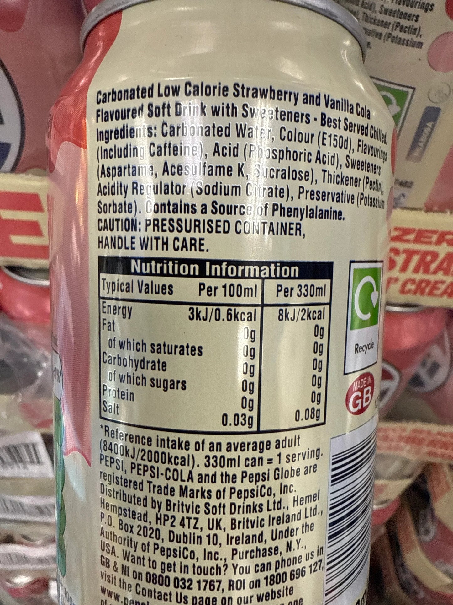 Pepsi Zero Sugar Strawberries N' Cream Can 330ML - U.K Edition