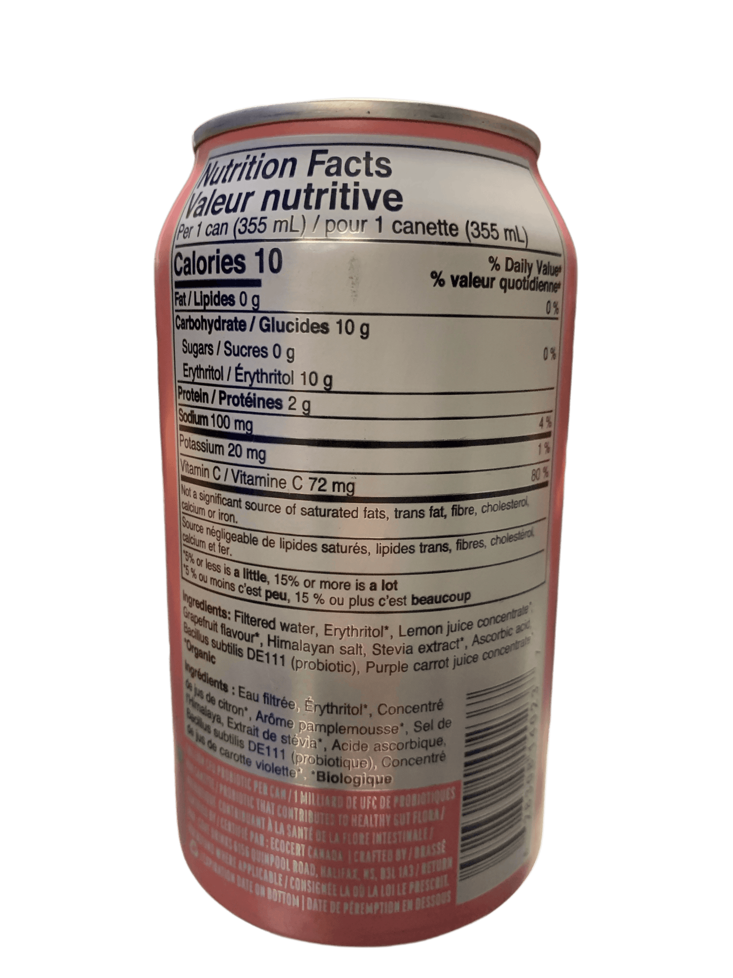 Cove Prebiotic's Zero Sugar Grapefruit Flavoured Soda 355ML - Canadian Edition