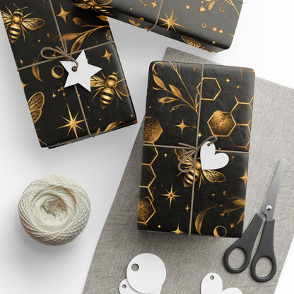 Wrapping Paper — Elegant Black & Gold Bee Pattern Gift Wrap