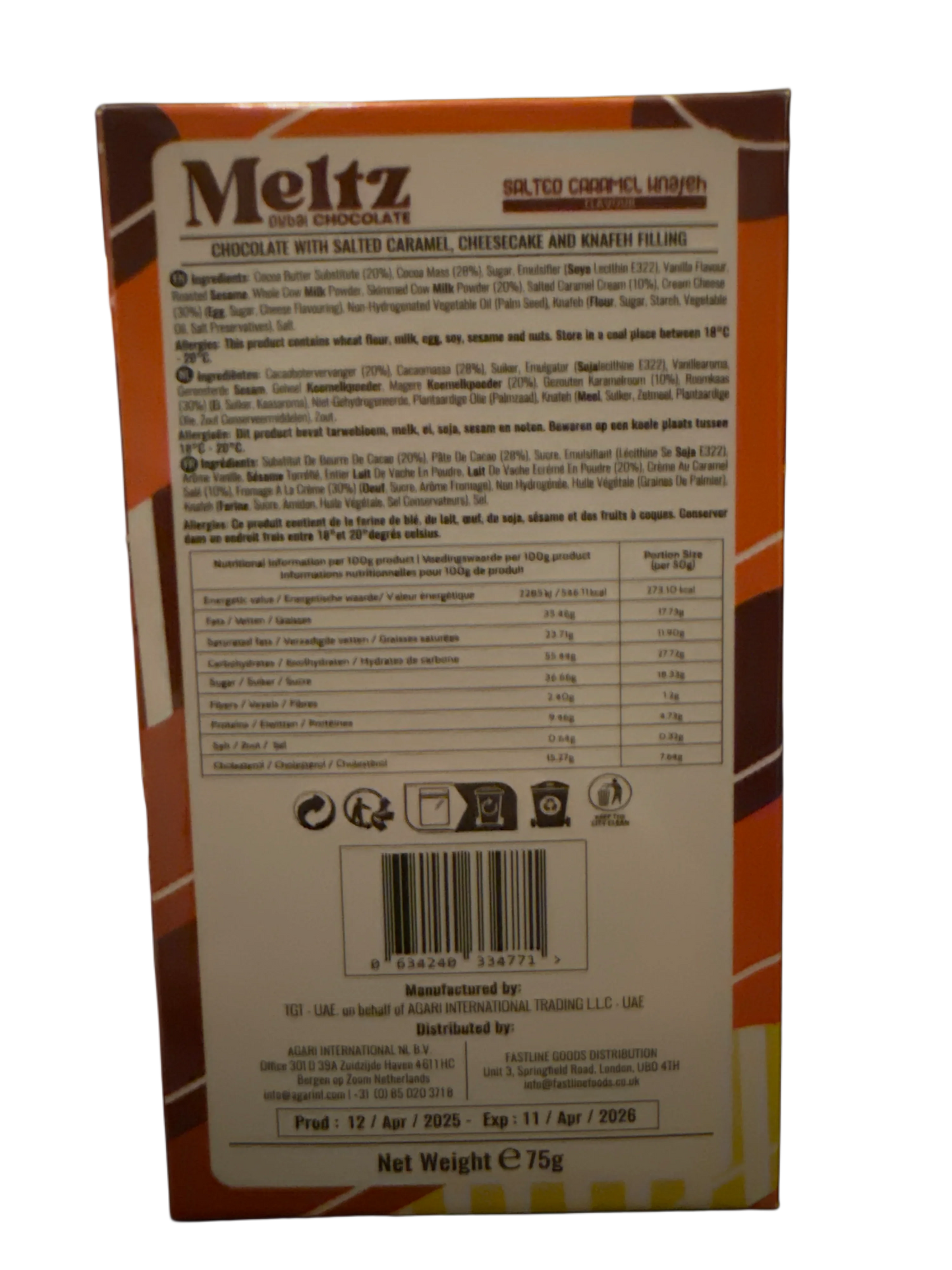 Meltz Dubai Chocolate Salted Caramel Knafeh Flavour 75G - Dubai Edition