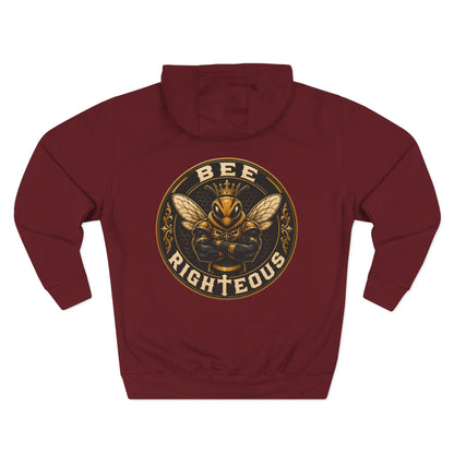 Maroon hoodie with a gold and black graphic design on the back