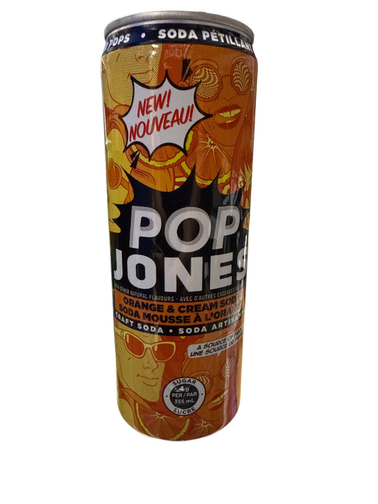 Pop Jones Prebiotic Orange and Cream Soda 355ML - Canadian Edition