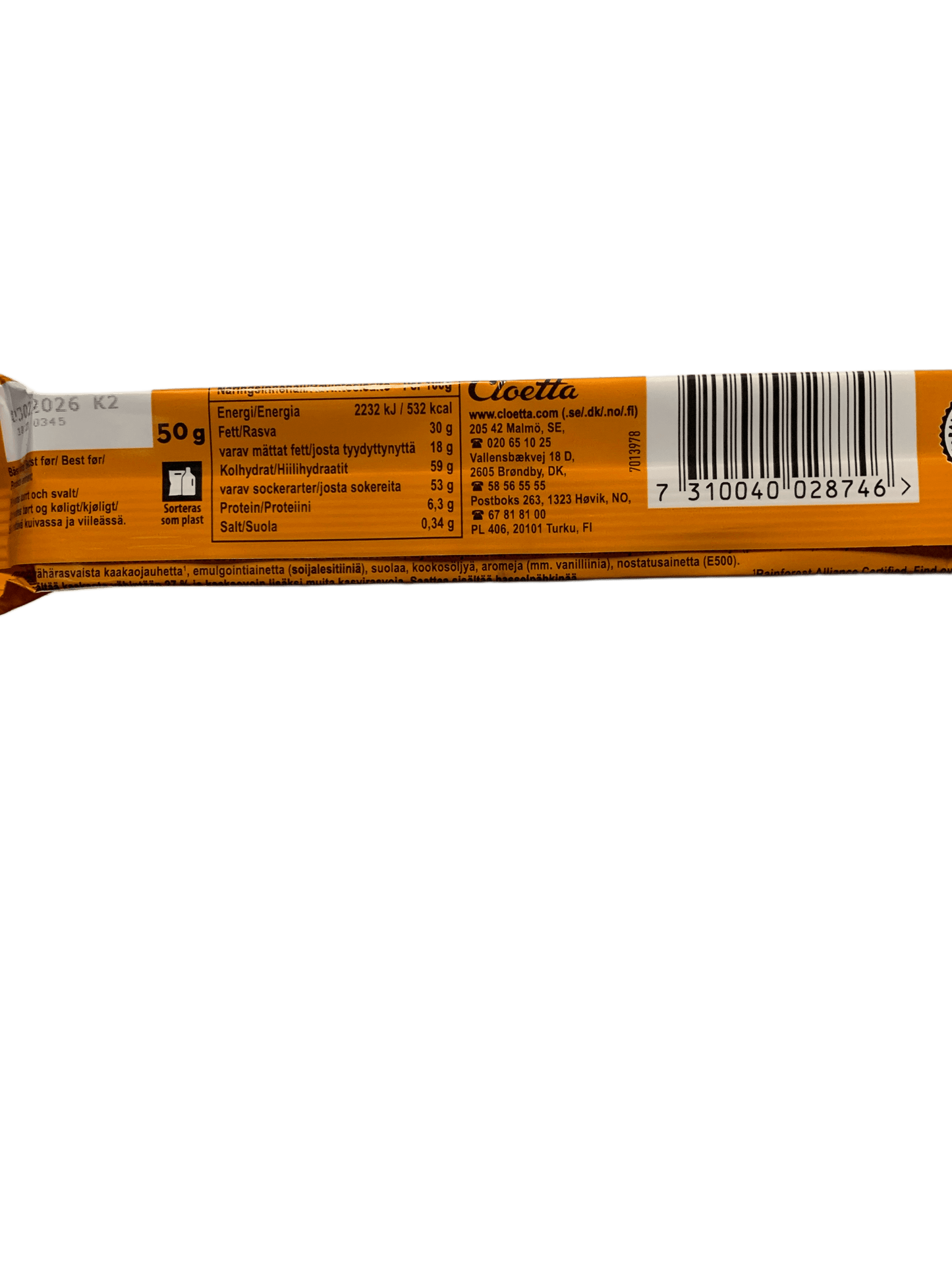 Cloetta Sport Lunch Wafer Chocolate 50G - Swedish Edition