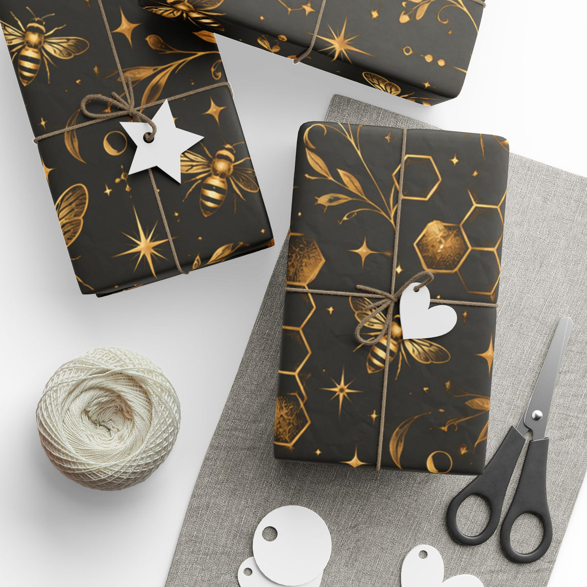 Wrapping Paper — Elegant Black & Gold Bee Pattern Gift Wrap