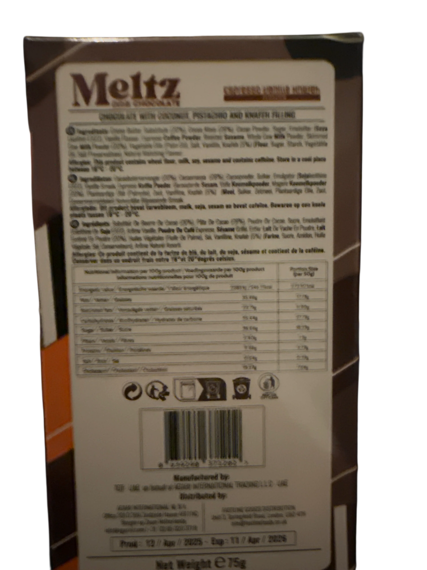 Meltz Dubai Chocolate Espresso Vanilla Knafeh Flavour 75G - Dubai Edition