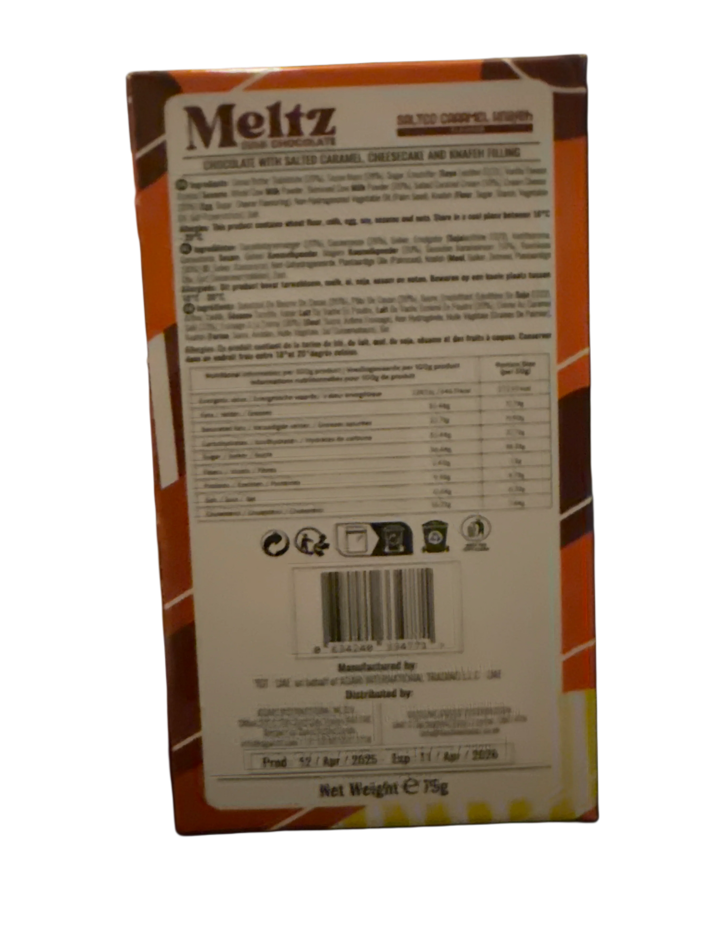 Meltz Dubai Chocolate Salted Caramel Knafeh Flavour 75G - Dubai Edition