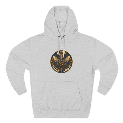 Gray hoodie with a gold and black logo on a white background
