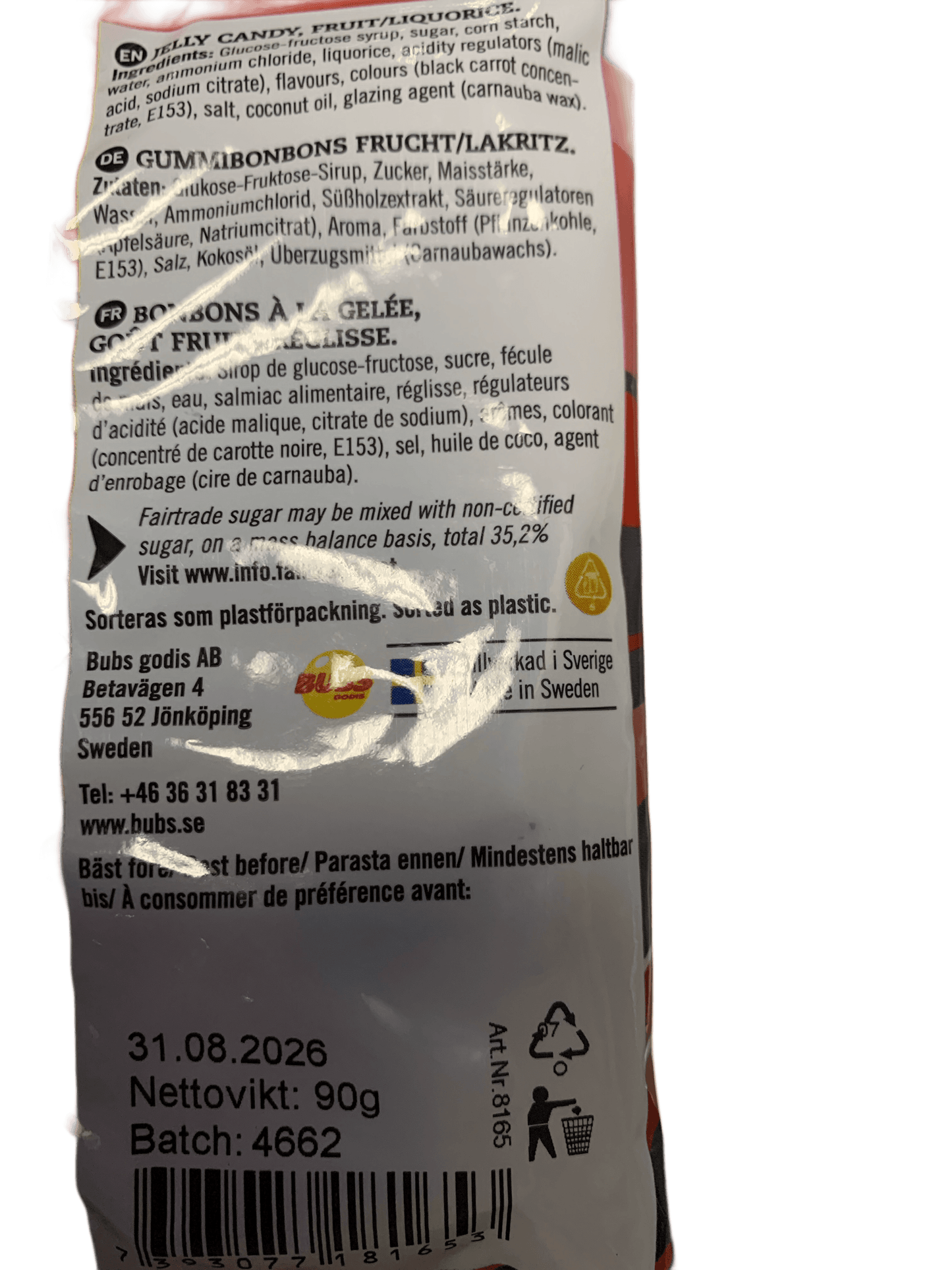 BUBS Godis Hallon Skalle Candy Bag 90G - Swedish Edition