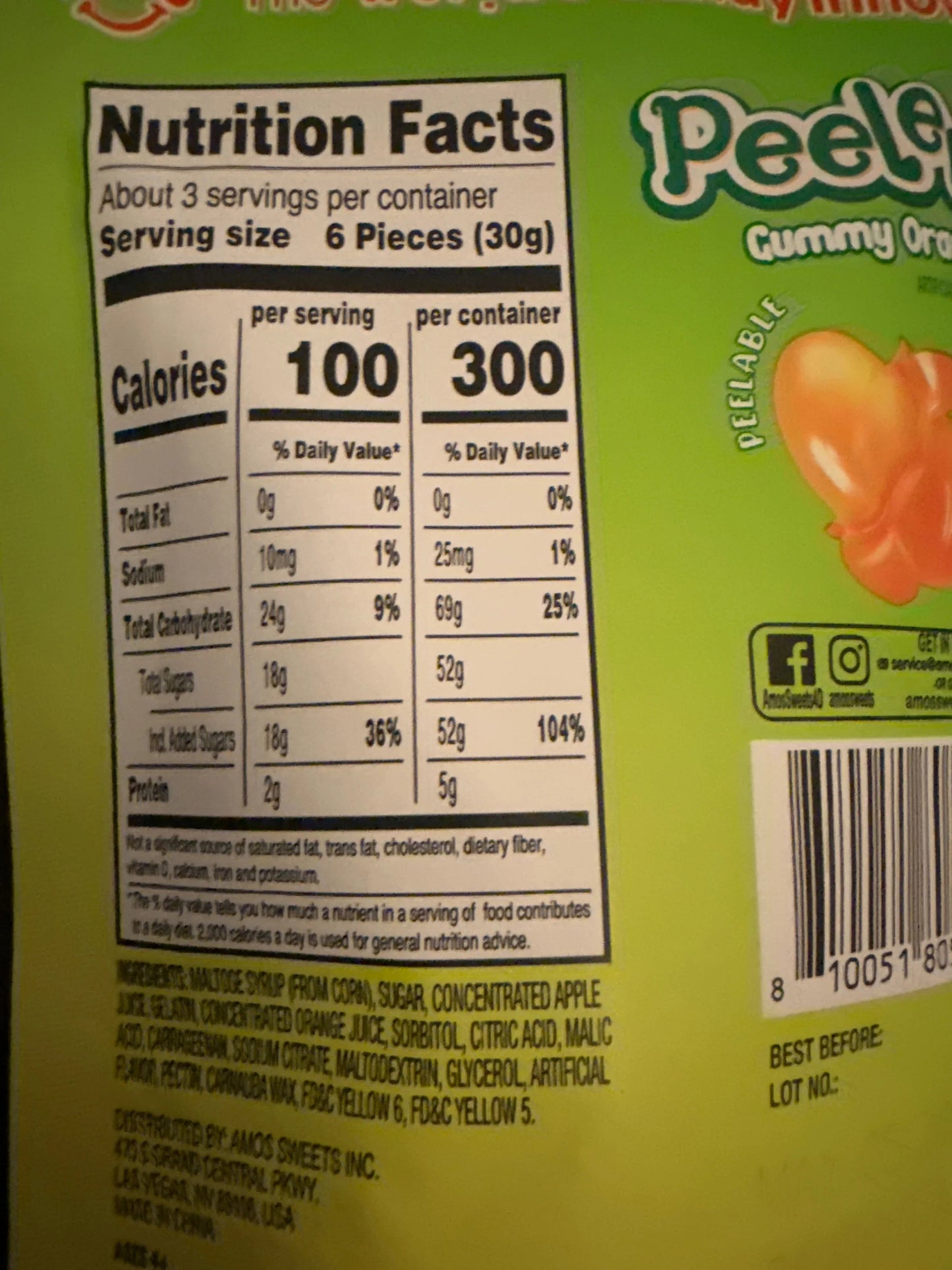 Amos Peelerz Gummy Orange 85G - U.S Edition