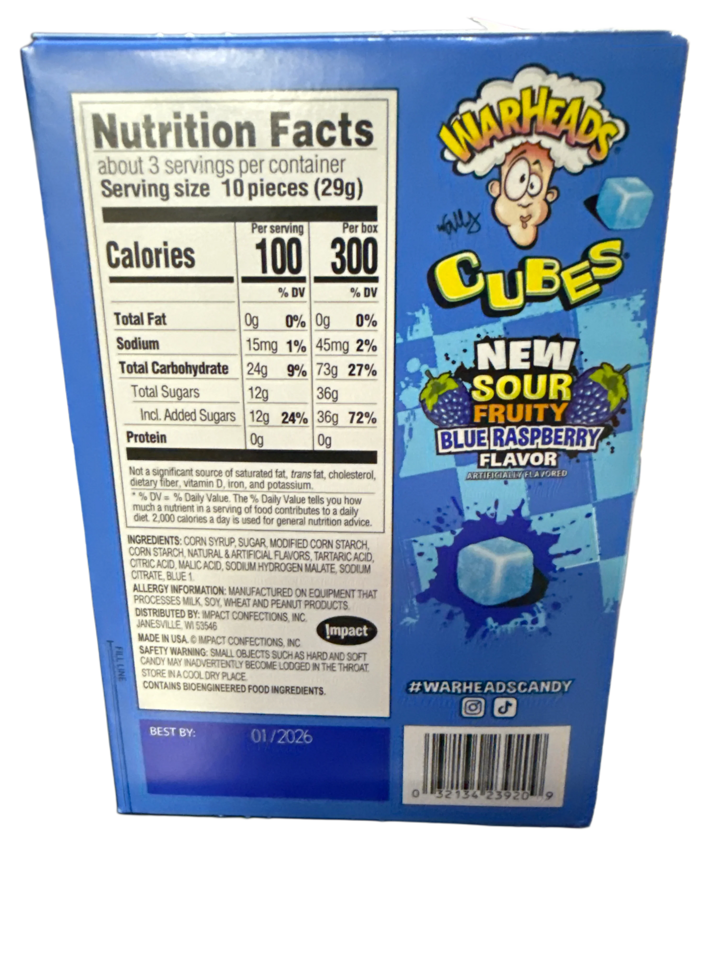 Warheads Sour Blue Raspberry Cubes 85G - U.S Edition