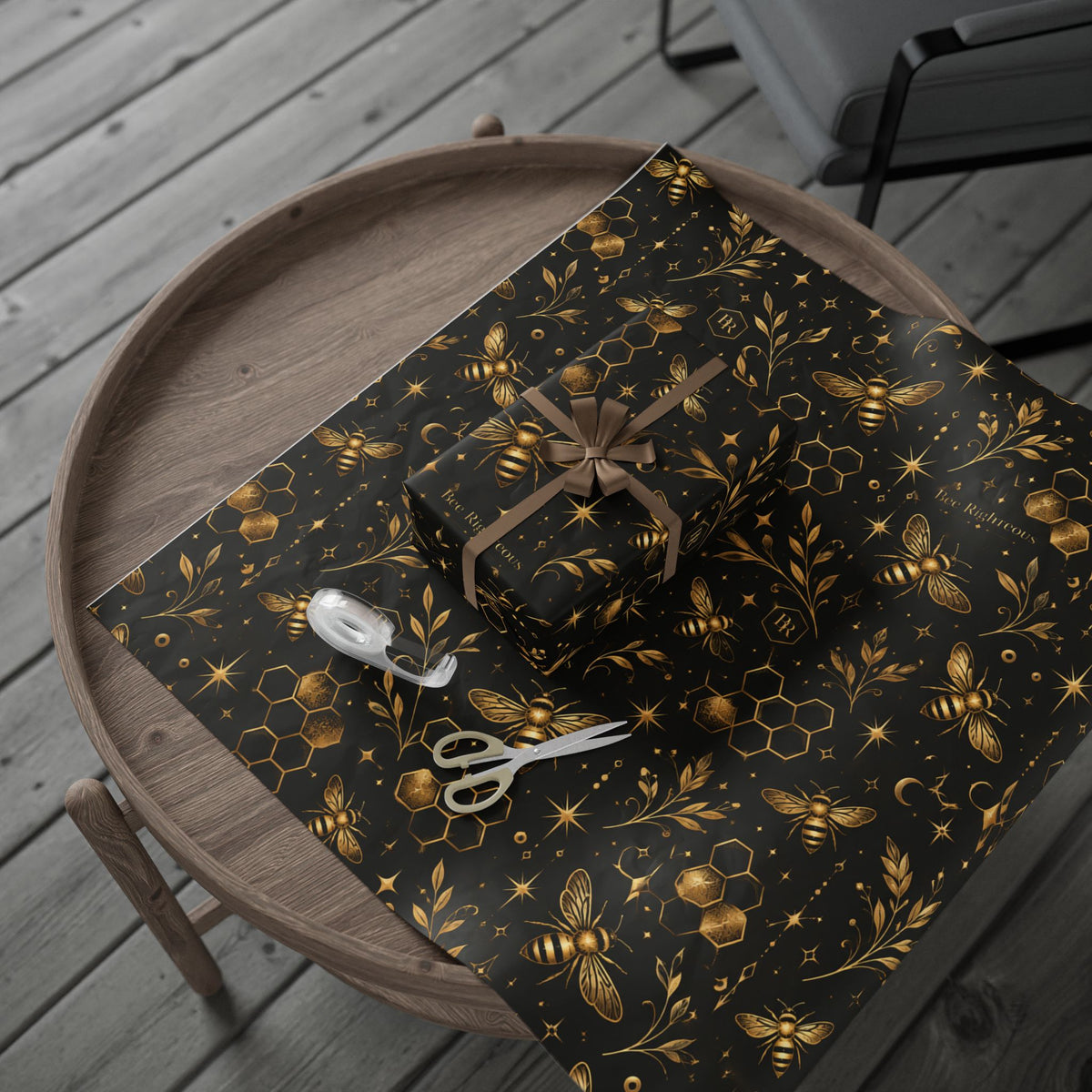 Wrapping Paper — Elegant Black & Gold Bee Pattern Gift Wrap