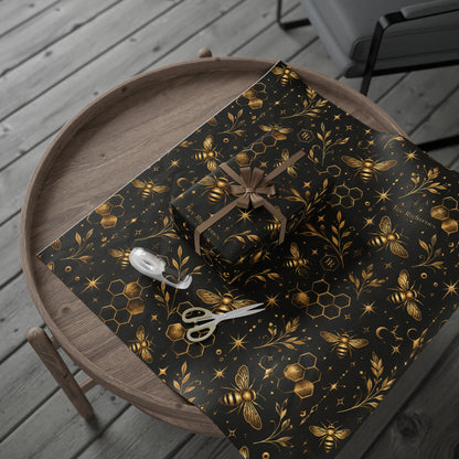 Wrapping Paper — Elegant Black & Gold Bee Pattern Gift Wrap