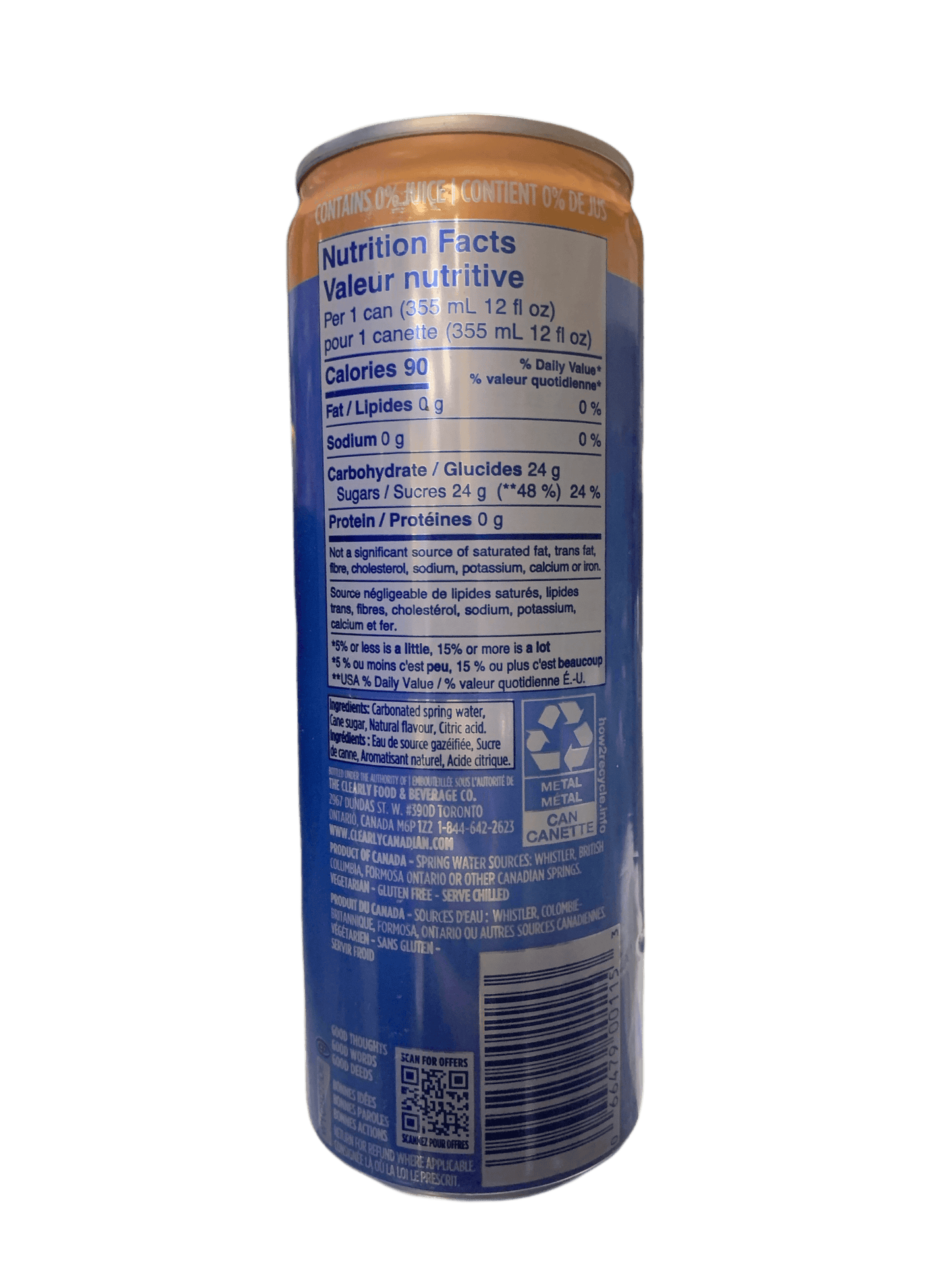 Clearly Canadian Sparkling Orchard Peach Cans 355ML - Canadian Edition