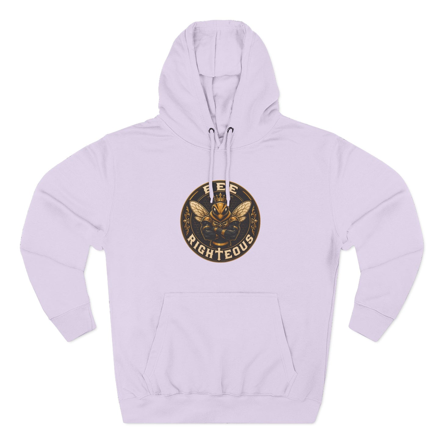 Light purple hoodie with a logo on the chest against a white background