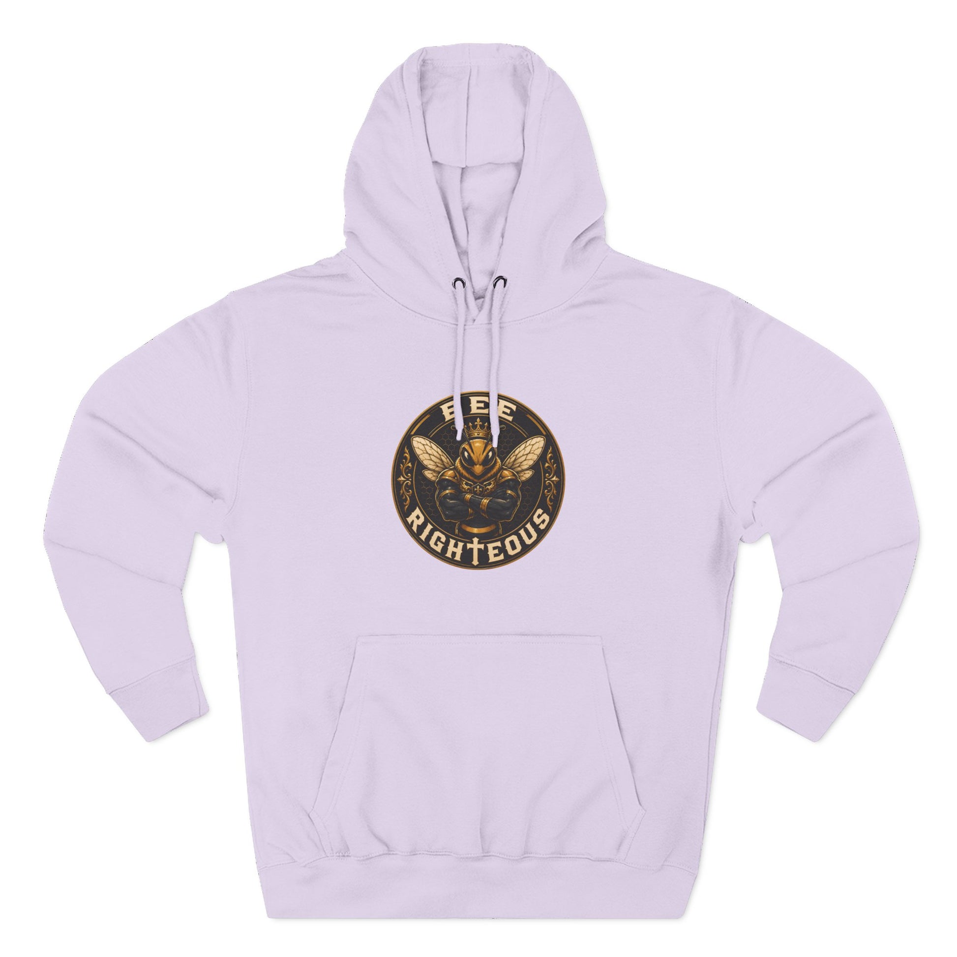 Light purple hoodie with a logo on the chest against a white background