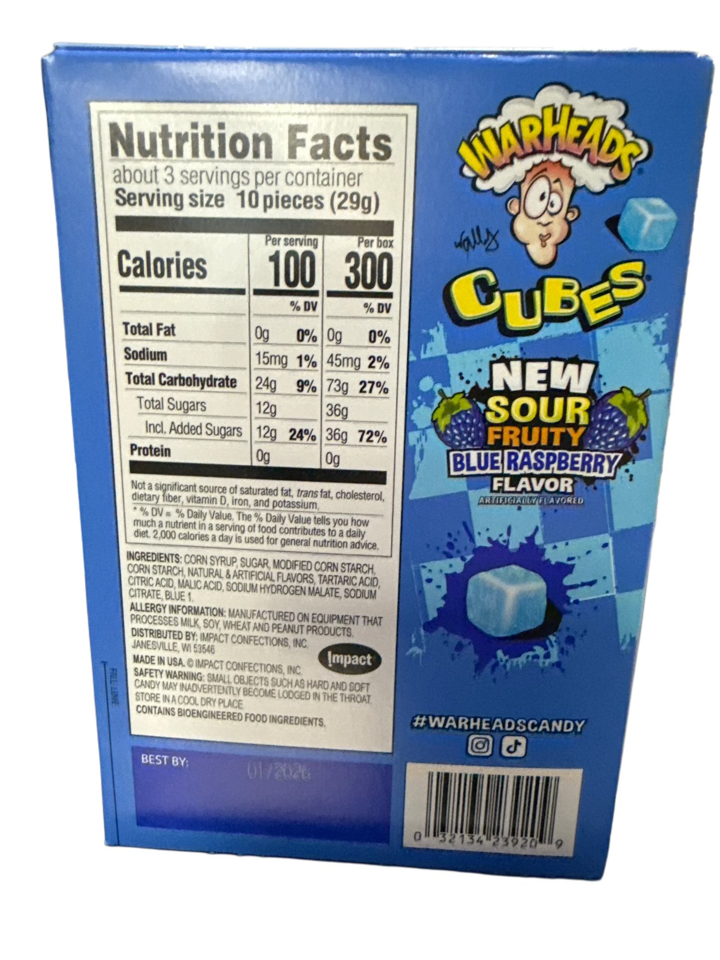 Warheads Sour Blue Raspberry Cubes 85G - U.S Edition