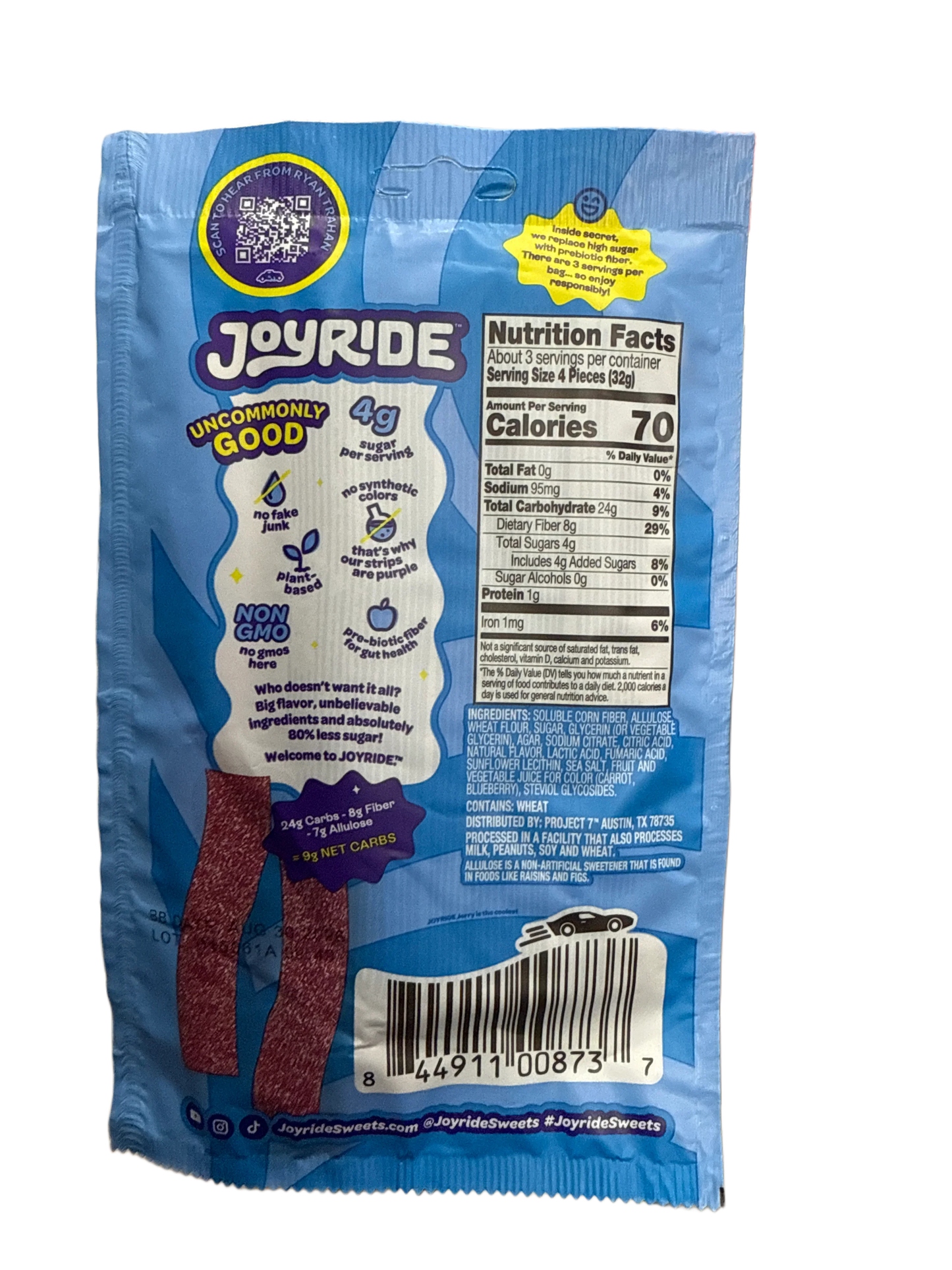JOYRIDE UNCOMMON CANDY Sour Blue Raspberry Strips 3.5OZ - U.S Edition