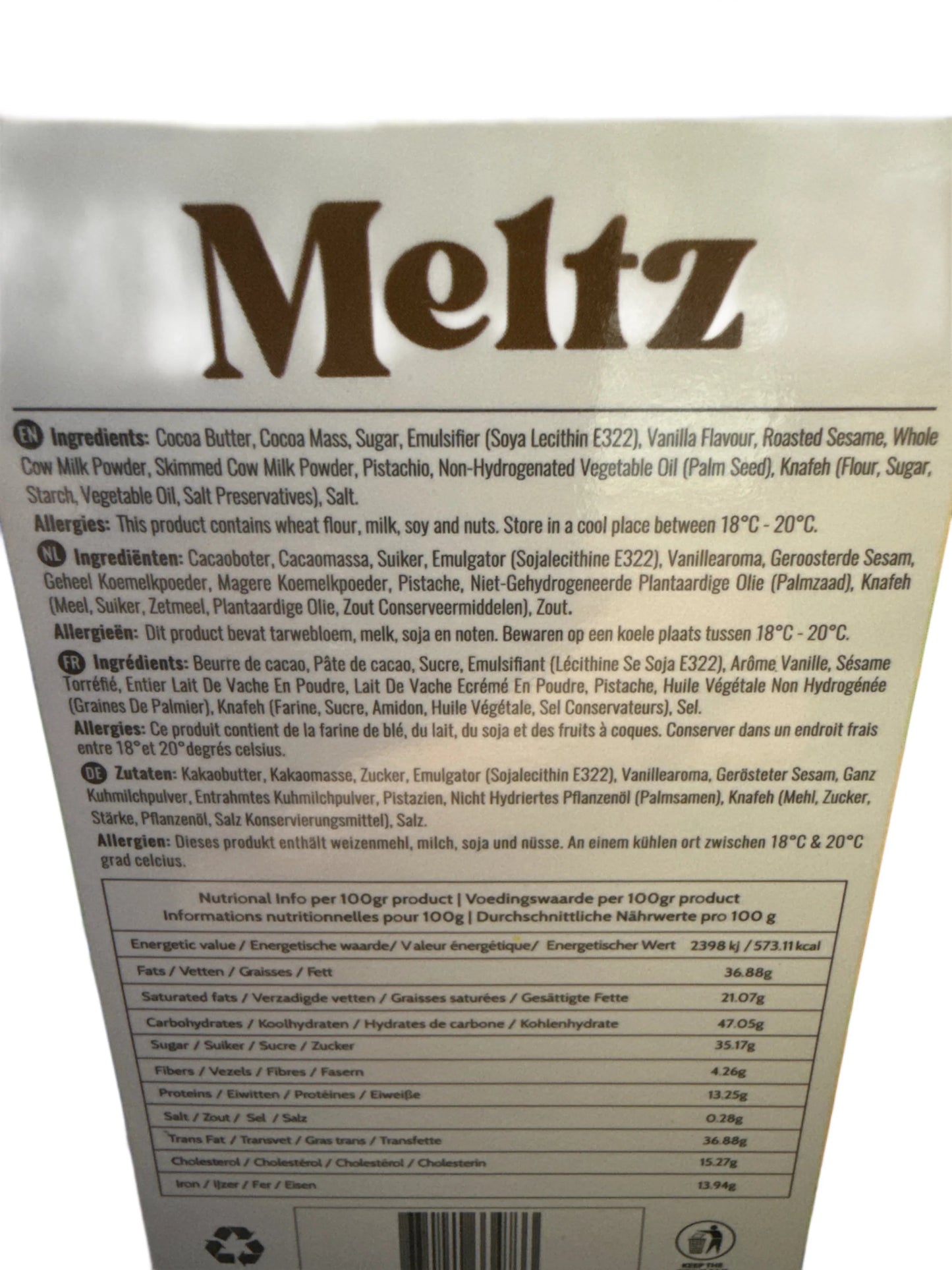 Meltz Dubai Chocolate Pistachio Knafeh Flavour 192G - Dubai Edition