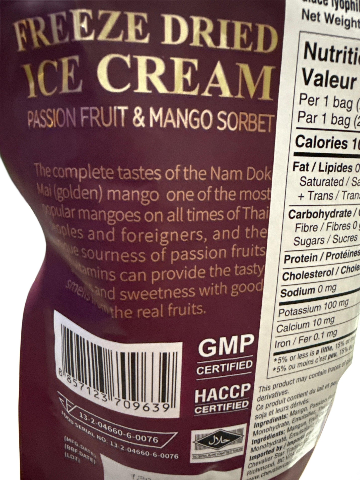 Freeze Dried Ice Cream Passion Fruit and Mango Sorbet 25G - Thailand Edition