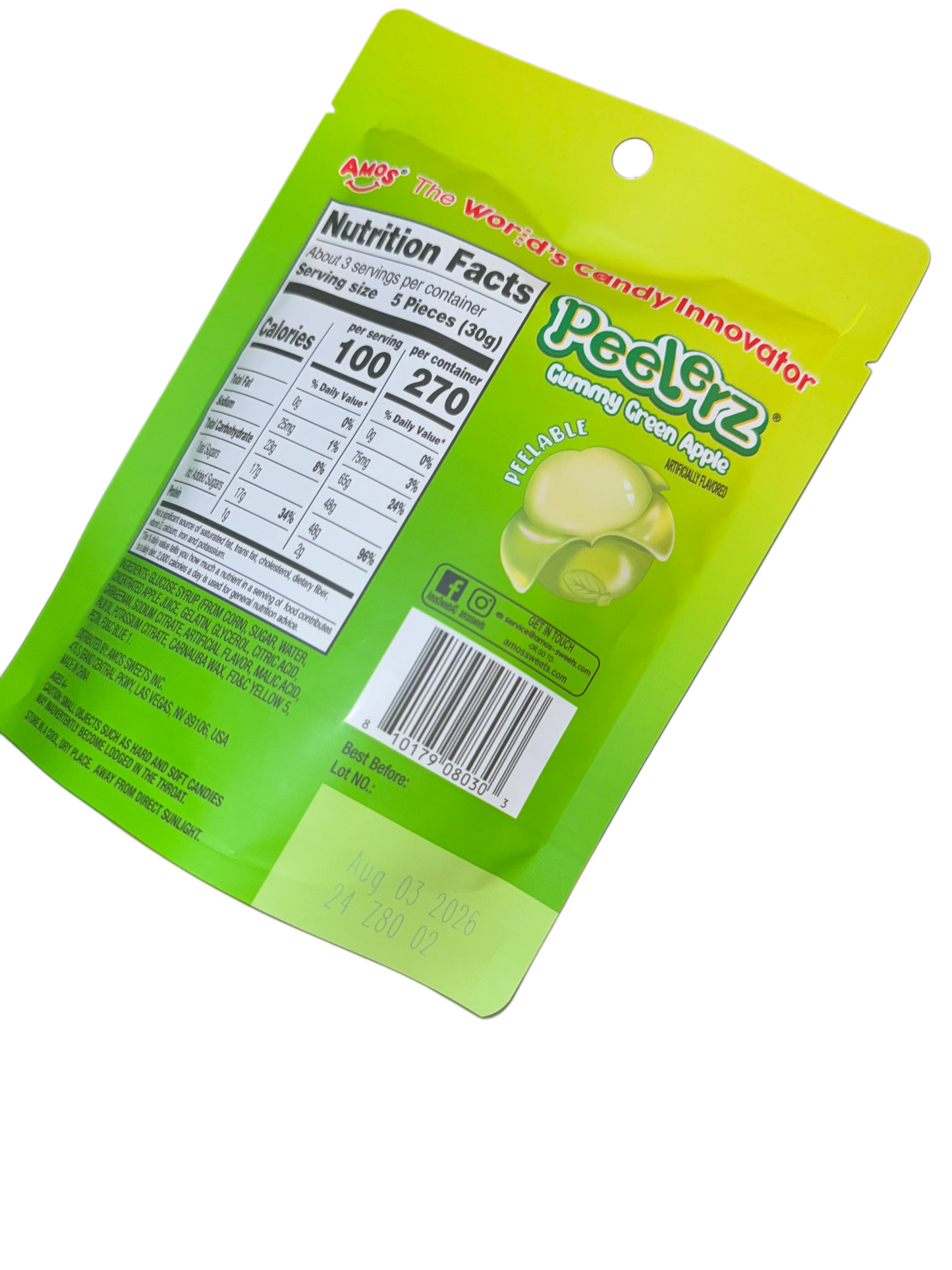 Amos Peelerz Gummy Green Apple 85G - U.S Edition