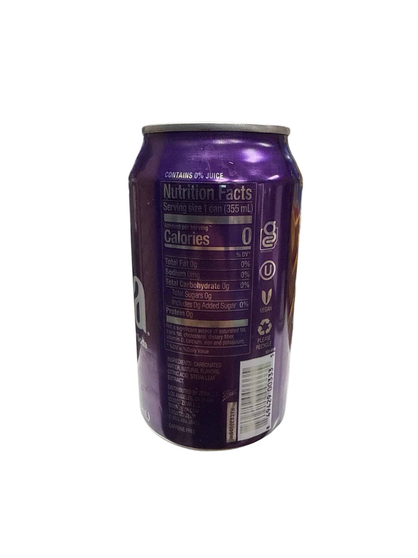 Zevia Zero Sugar Grape Flavoured Soda 355ML - Canadian Edition