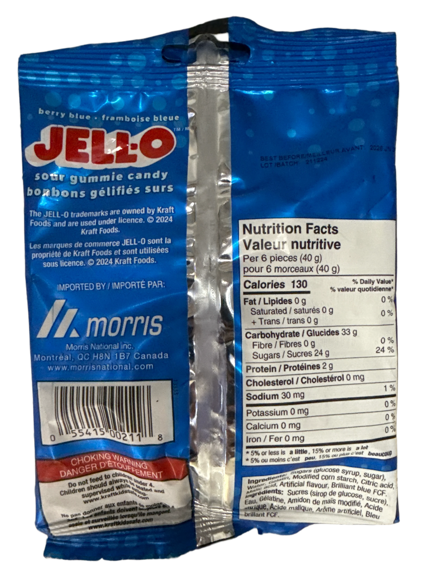 JELL-O Berry Blue Sour Gummy Candies 127G - Canadian Edition