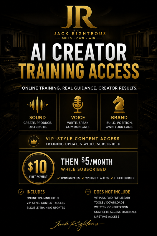 Promotional graphic for AI Creator Training Access with branding and pricing details.