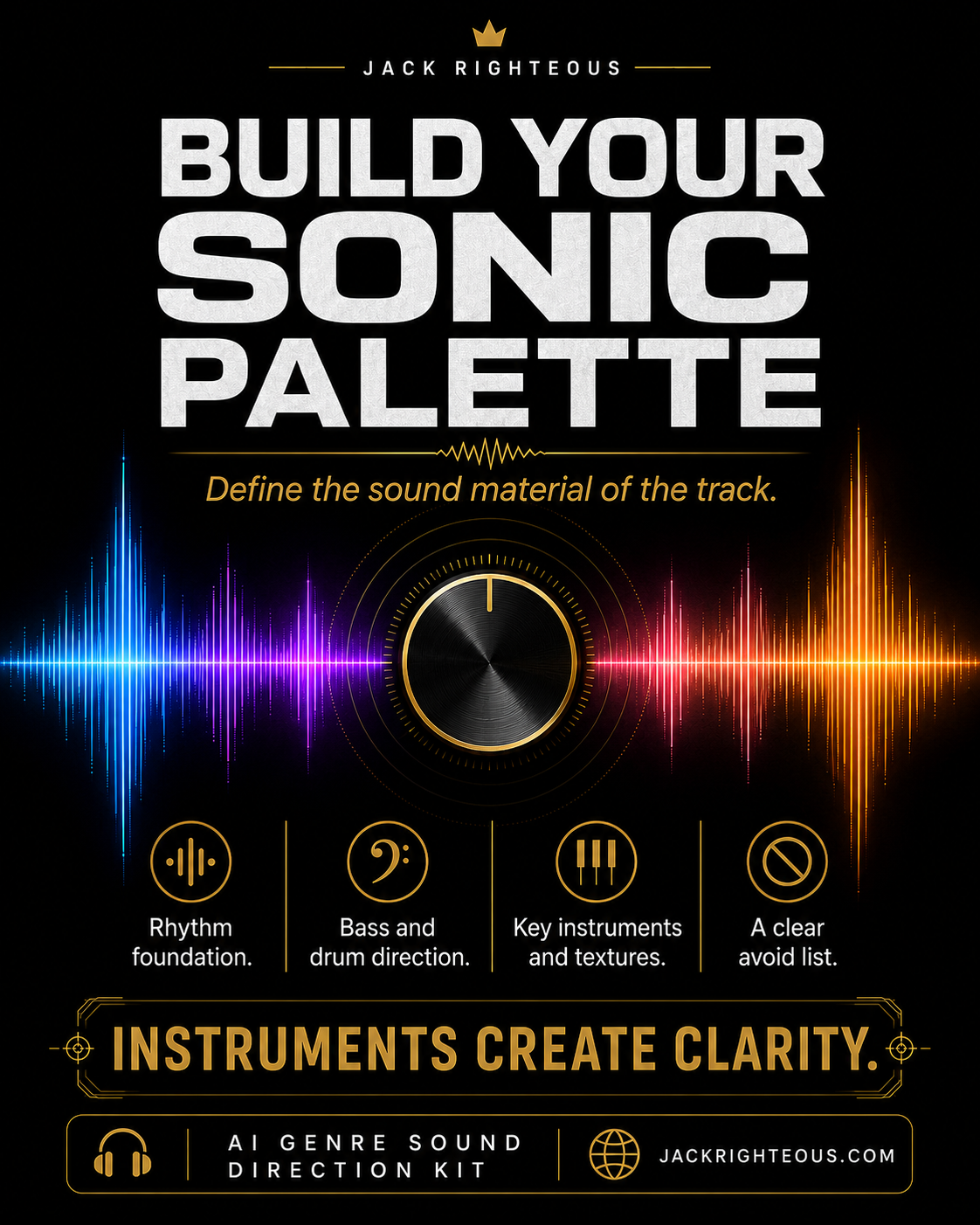 Book cover of 'Build Your Sonic Palette' with sound wave graphics and text on a black background.