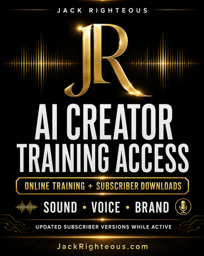 Promotional graphic for AI Creator Training Access with a gold 'JR' logo on a black background.