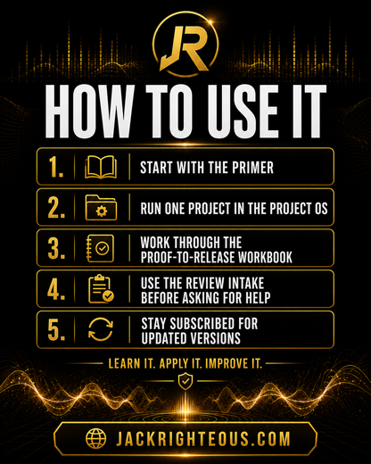 Instructions on how to use a system or product with a logo and website URL on a dark background.