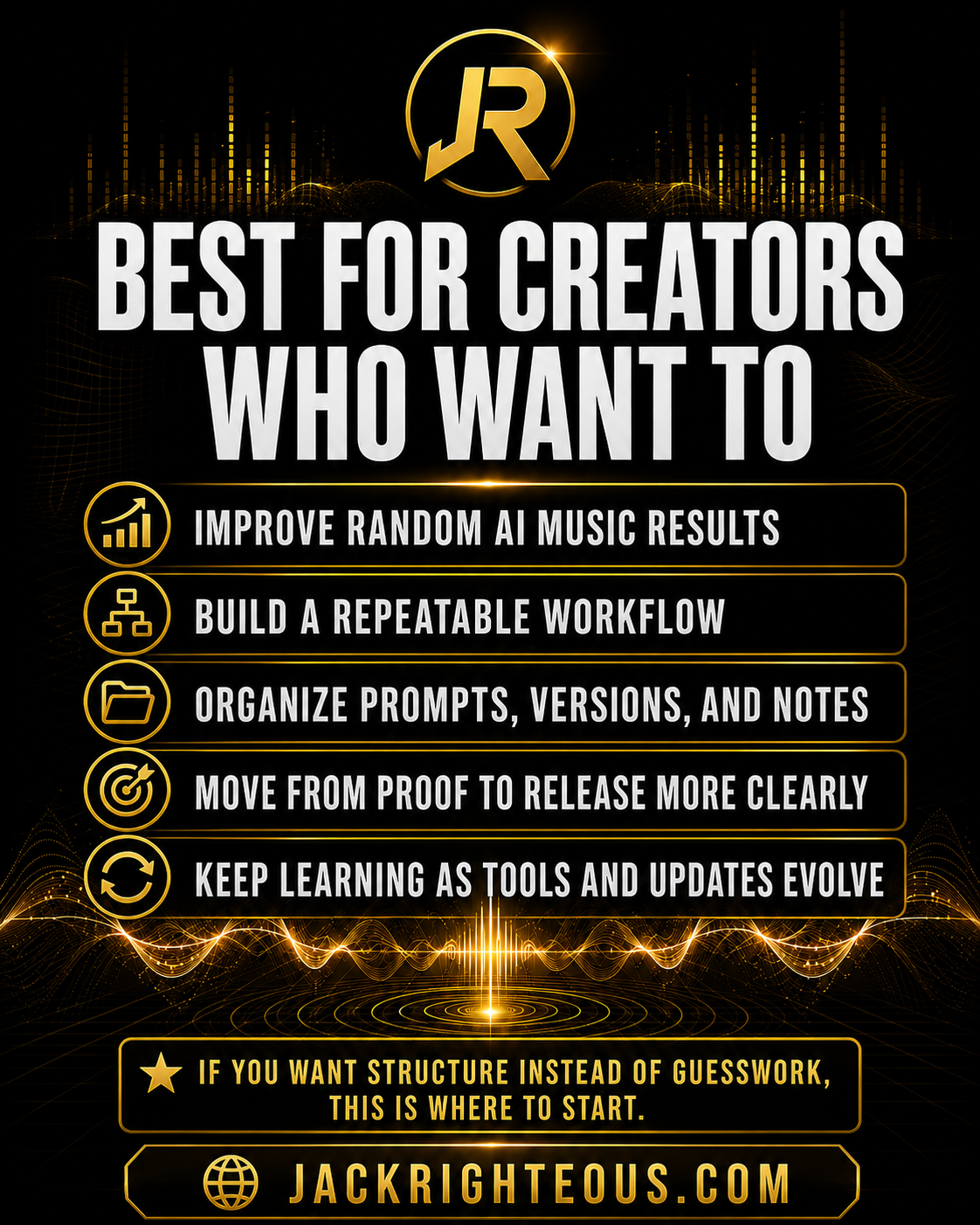 Promotional graphic for a tool best suited for creators looking to improve their workflow with AI music.