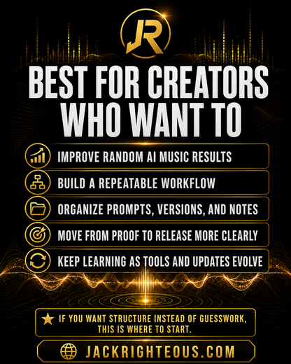 Promotional graphic for a tool best suited for creators looking to improve their workflow with AI music.