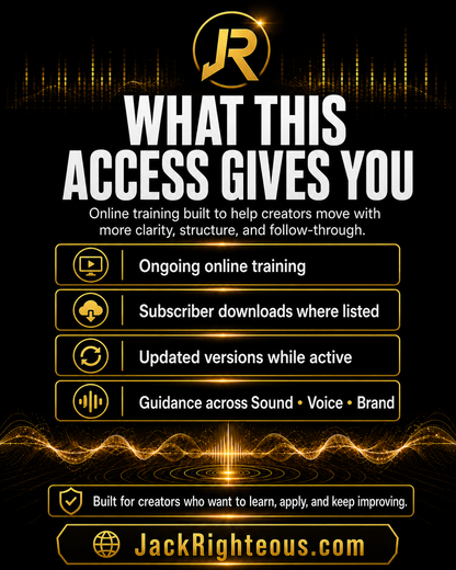 Promotional graphic for Jack Righteous' online training program with text and logo on a dark background.