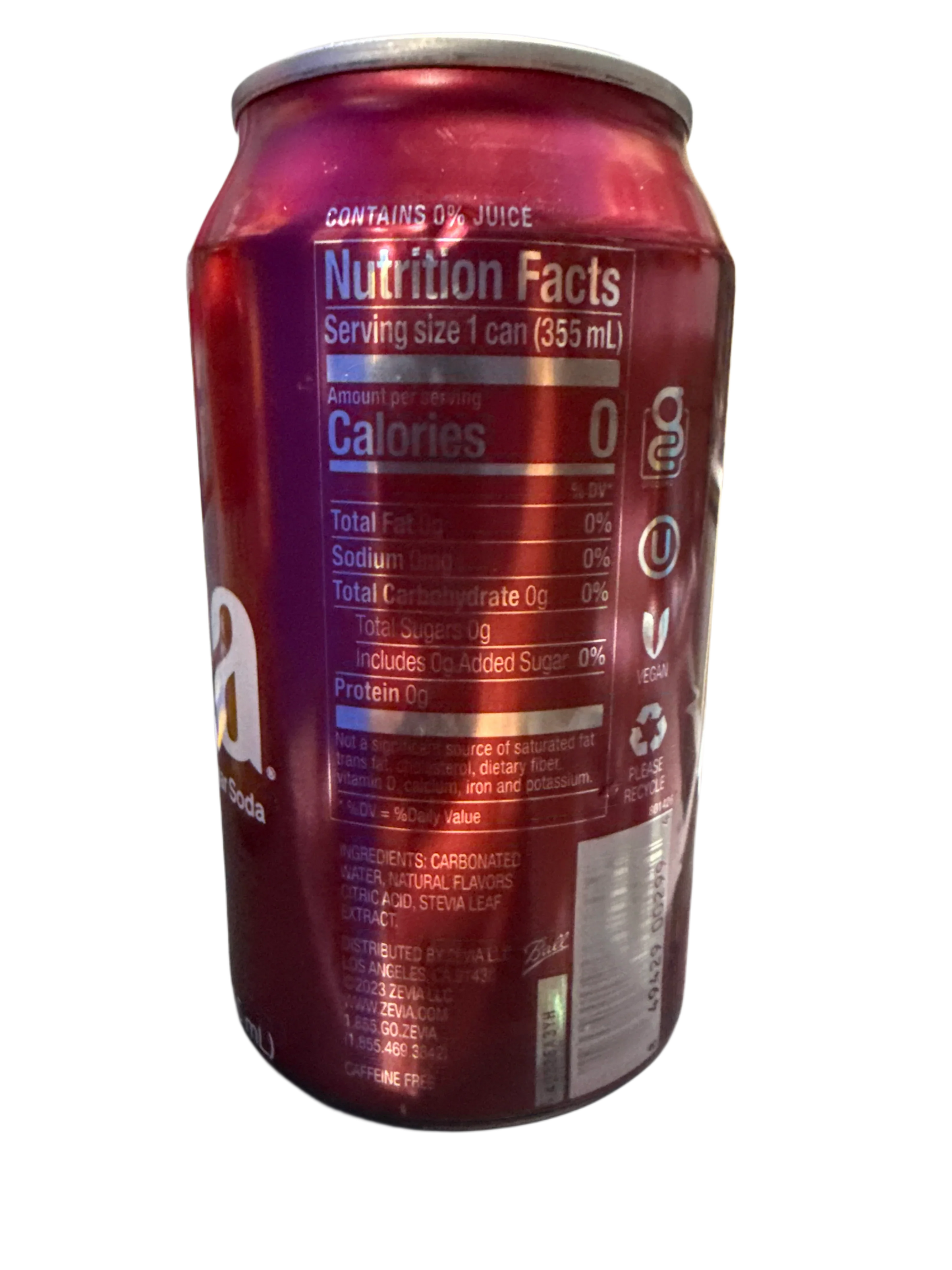 Zevia Zero Sugar Cran-Raspberry Flavoured Soda 355ML - Canadian Edition