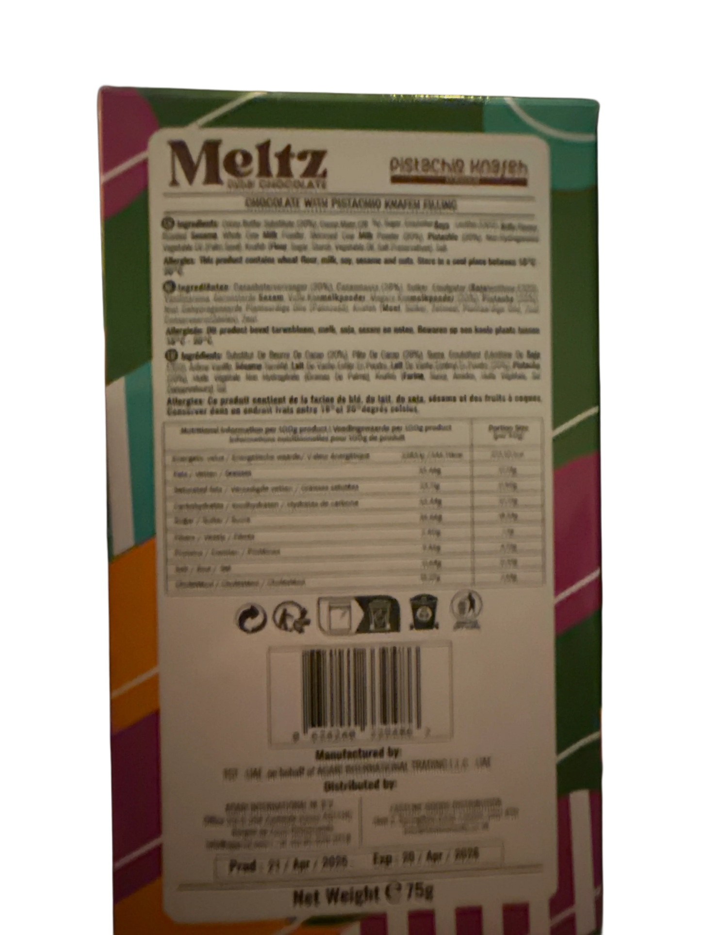 Meltz Dubai Chocolate Pistachio Knafeh Flavour 75G - Dubai Edition
