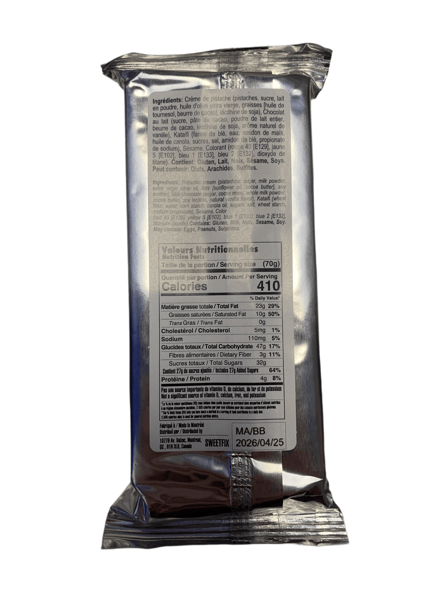 Sweet Fix Dubai Pistachio and Kataifi Milk Chocolate 140G - Canadian Edition