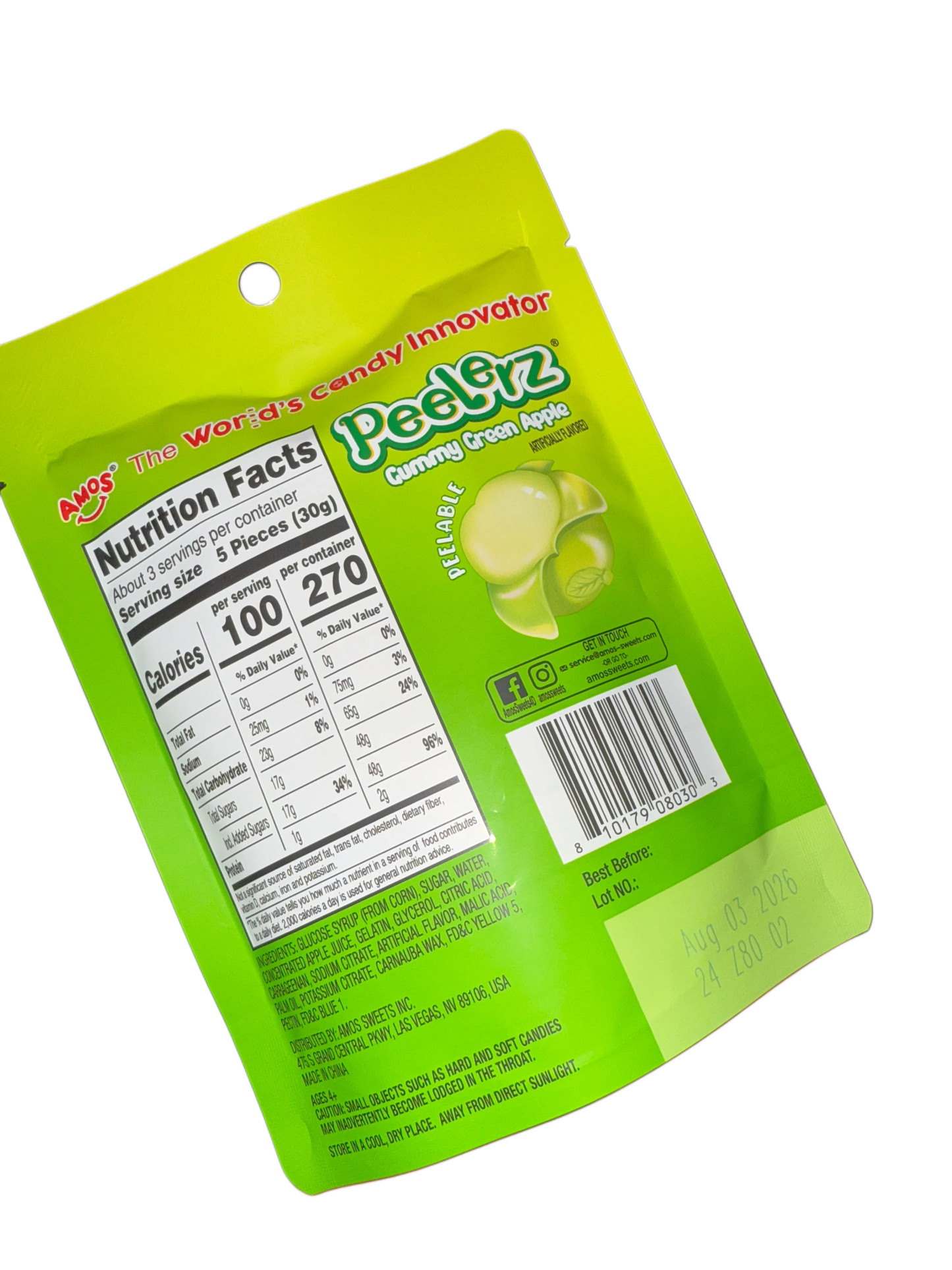 Amos Peelerz Gummy Green Apple 85G - U.S Edition