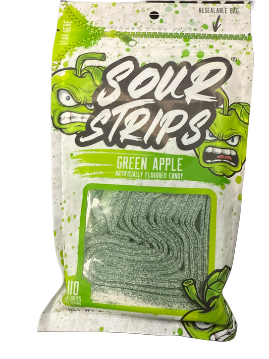 Sour Strips Green Apple Candy Bag 3.40OZ - U.S Edition
