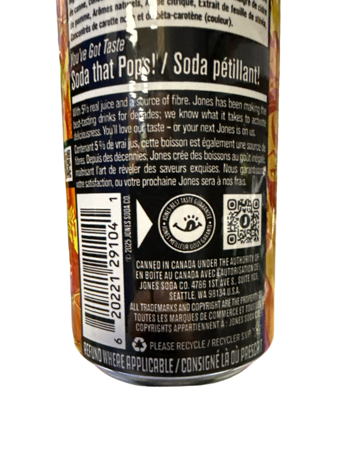 Pop Jones Prebiotic Orange and Cream Soda 355ML - Canadian Edition