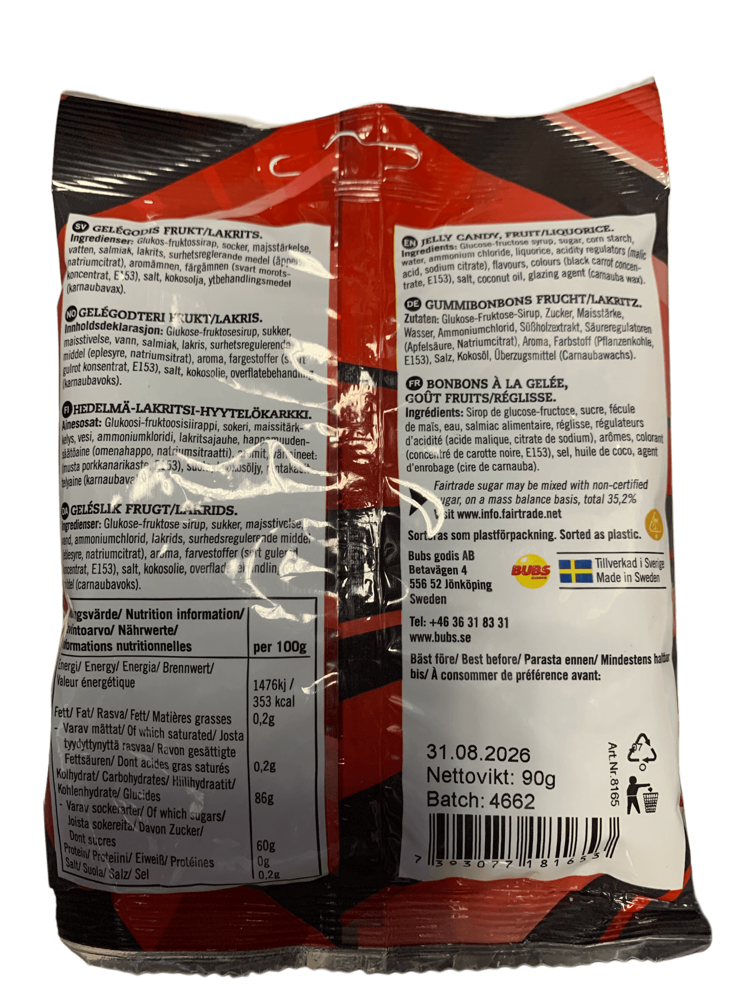 BUBS Godis Hallon Skalle Candy Bag 90G - Swedish Edition